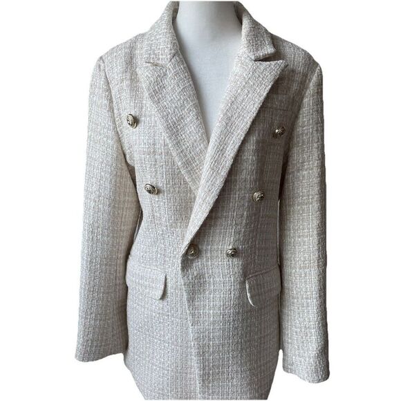 Belle & Bloom Princess Polina BEIGE Tweed Button Blazer Cream MSRP $219 Medium - Picture 8 of 10